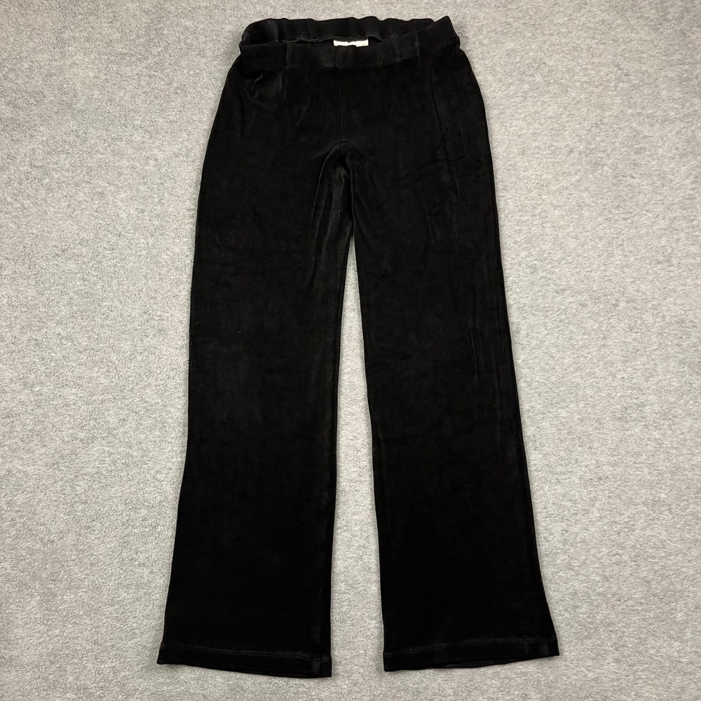 Coldwater Creek Pants Women PSM Black Velour Straight Leg Elastic Waist Casual